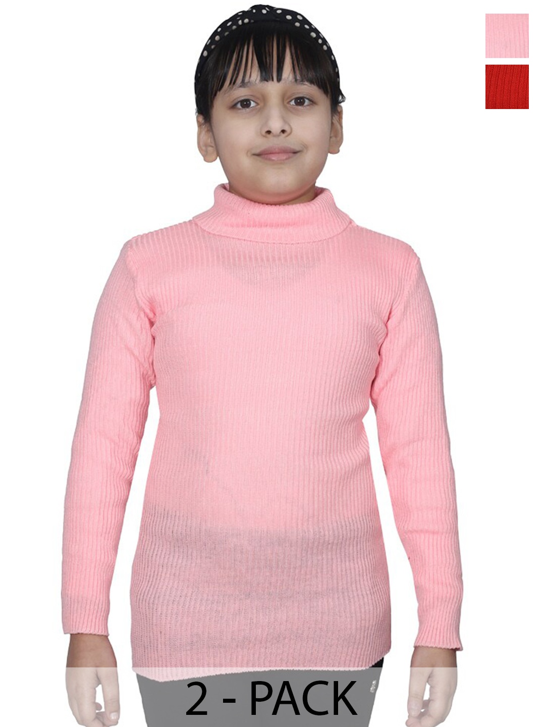 

BAESD Girls Pack of 2 Striped Turtle neck Long Sleeves Woollen Pullover Sweater, Red