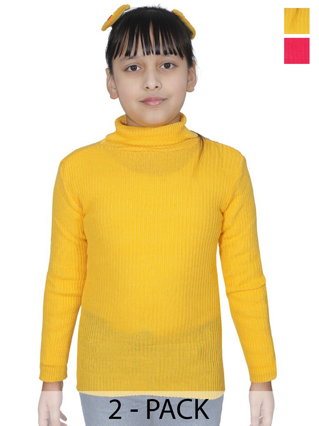 

BAESD Girls Pack of 2 Striped Turtle Neck Woollen Pullover Sweaters, Yellow