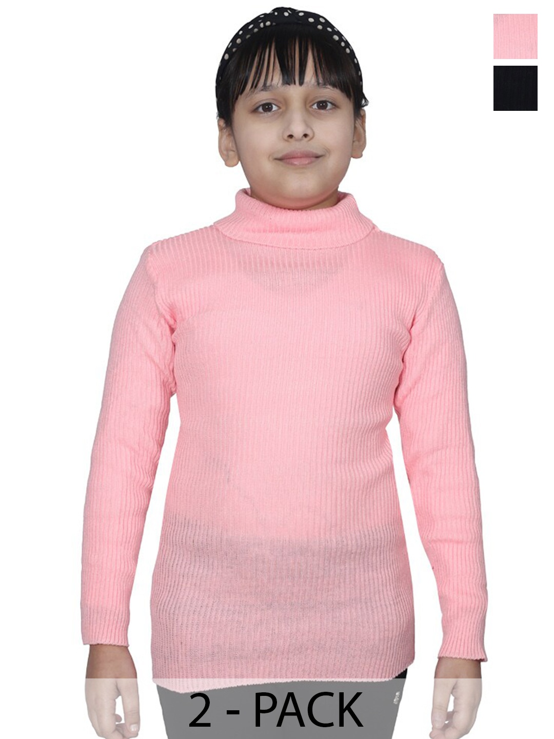 

BAESD Girls Pack of 2 Turtle Neck Woollen Pullover Sweaters, Black