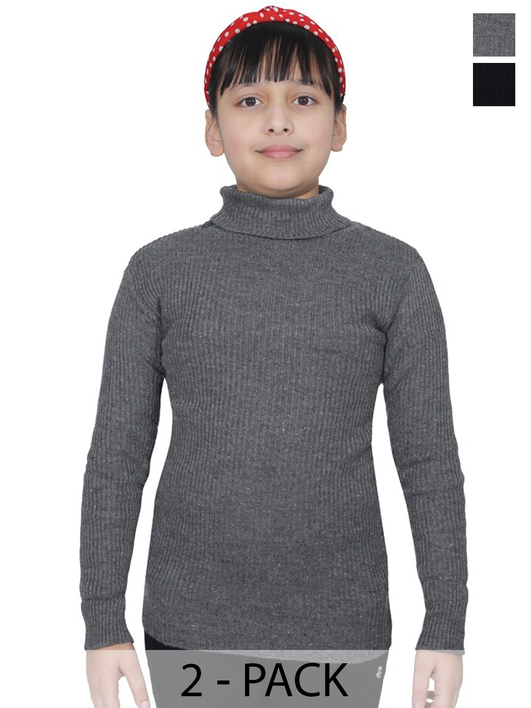 

BAESD Girls Pack Of 2 Self Design High Neck Woollen Pullover Sweaters, Black