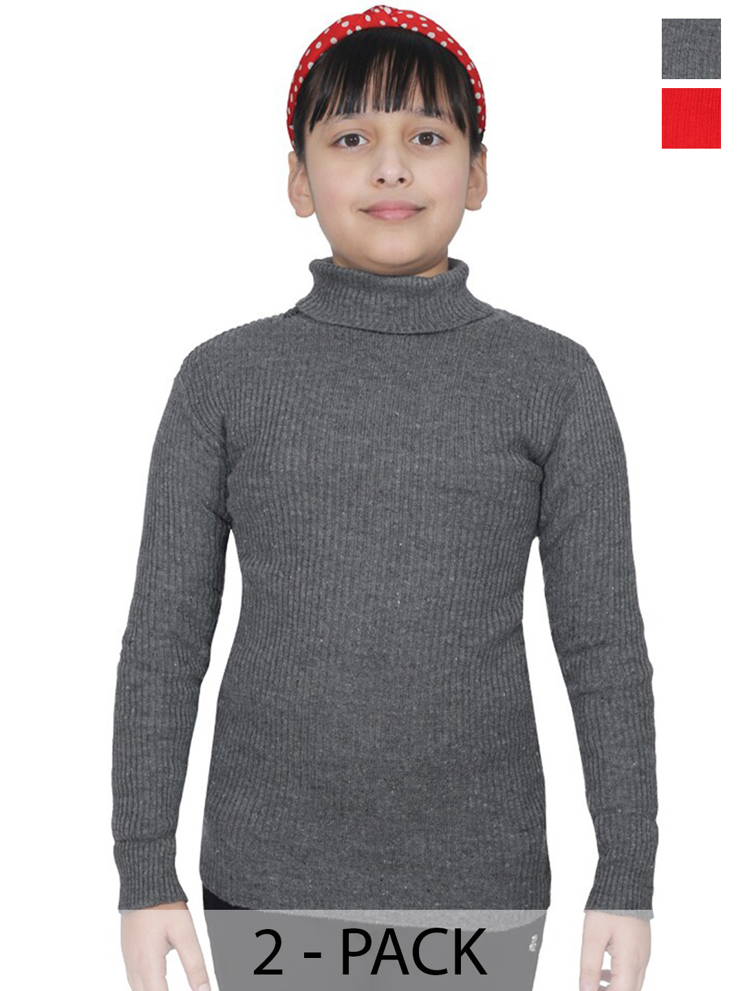 

BAESD Girls Pack Of 2 Self Design High Neck Woollen Pullover Sweaters, Grey