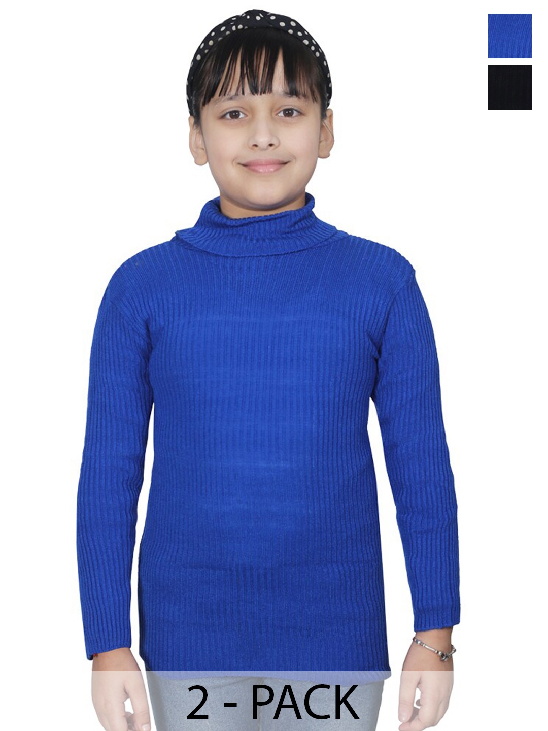 

BAESD Girls Pack Of 2 Striped Turtle Neck Woollen Pullover Sweaters, Blue