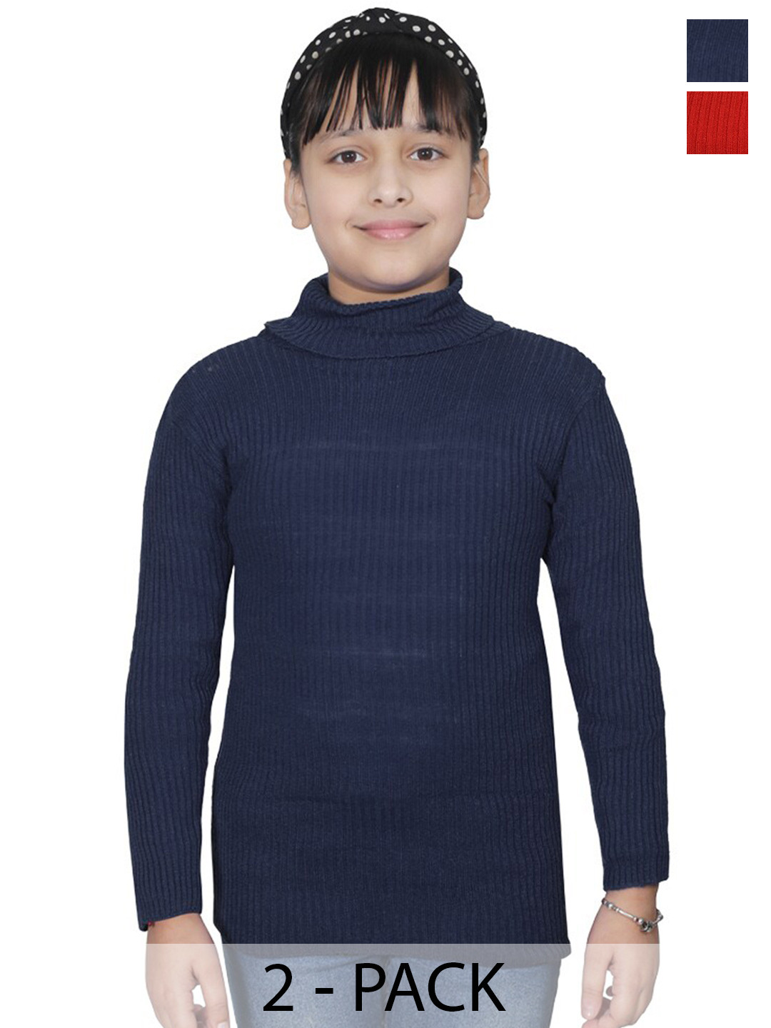 

BAESD Girls Pack Of 2 Striped Turtle Neck Woollen Pullover Sweaters, Maroon