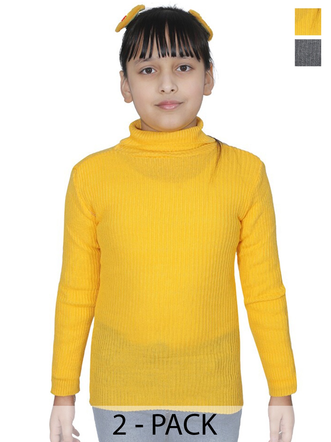 

BAESD Girls Pack Of 2 Striped Turtle Neck Woollen Pullover Sweaters, Yellow