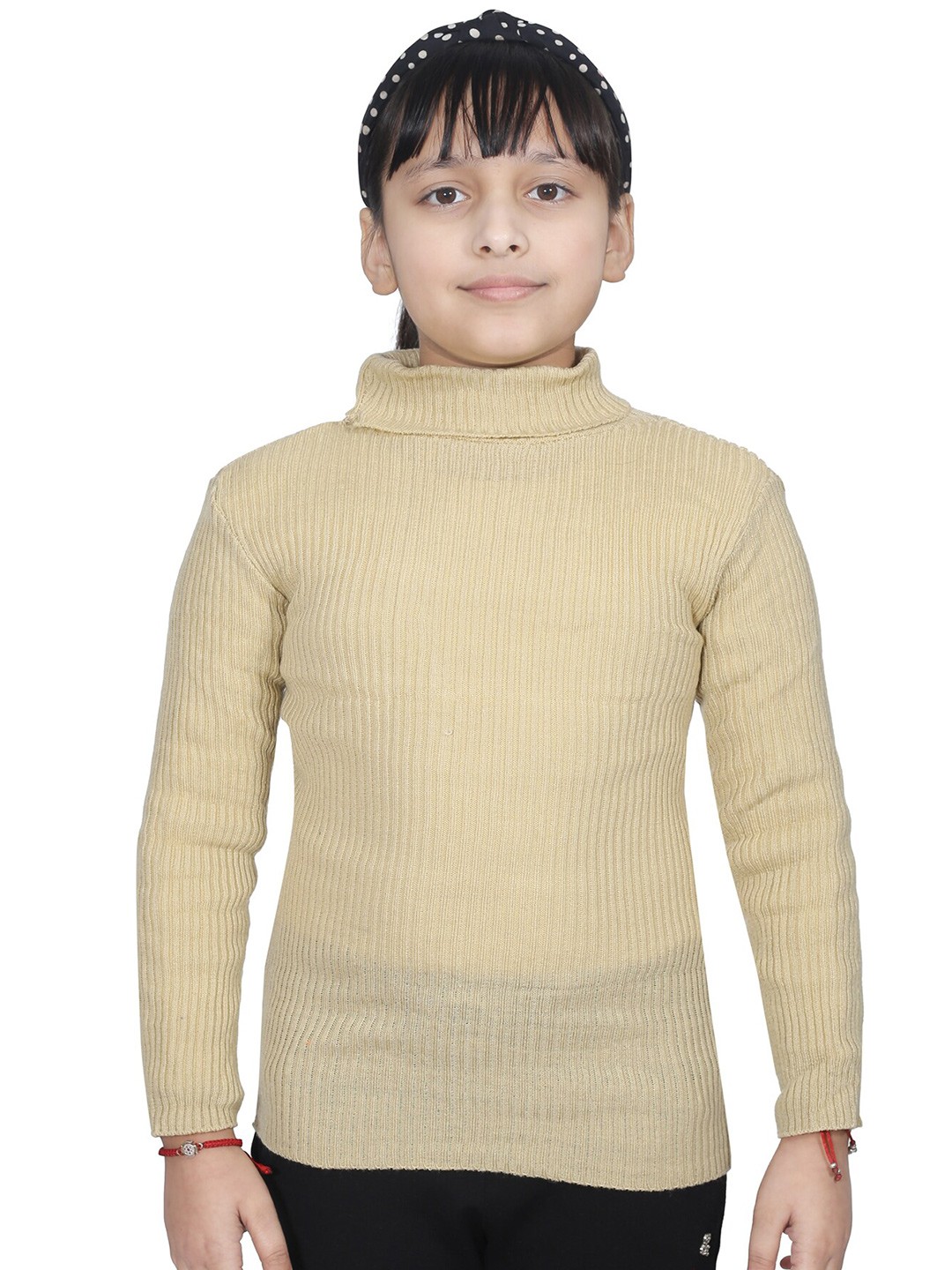 

BAESD Girls Striped Turtle Neck Woollen Pullover Sweater, Beige