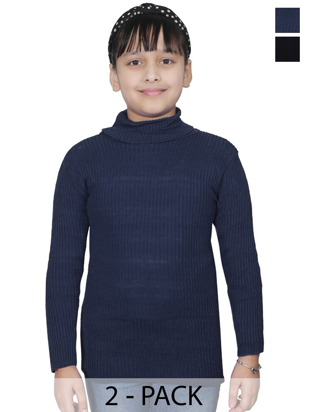 

BAESD Girls Pack of 2 Striped Woollen Pullover Sweaters, Black