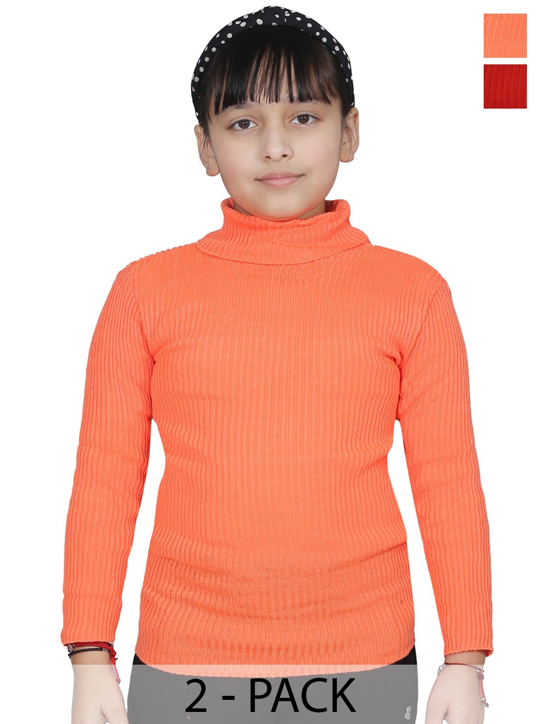 

BAESD Girls Pack of 2 Striped Woollen Pullover with Applique Detail, Red