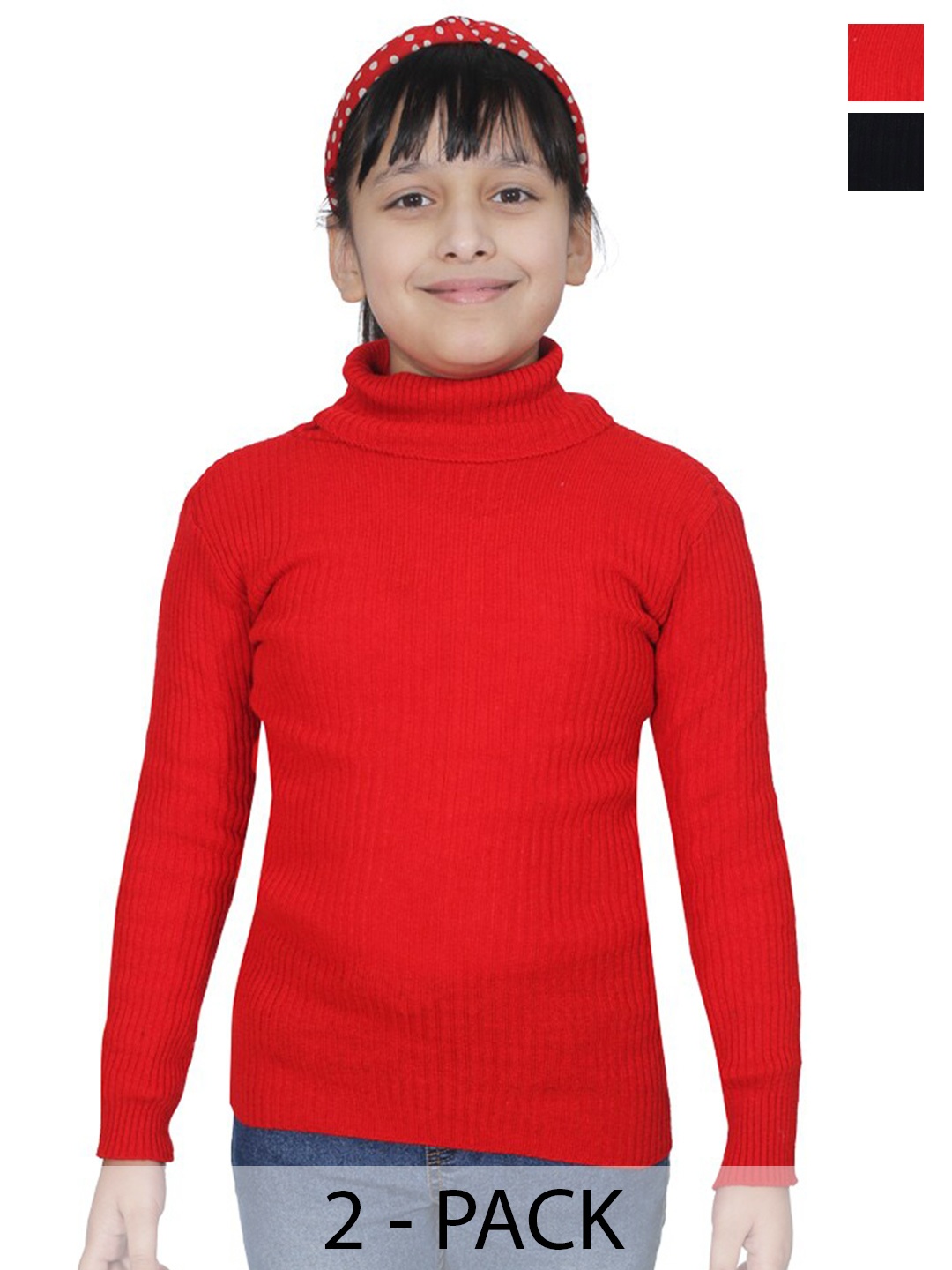 

BAESD Girls Pack Of 2 Turtle Neck Woollen Pullover, Red