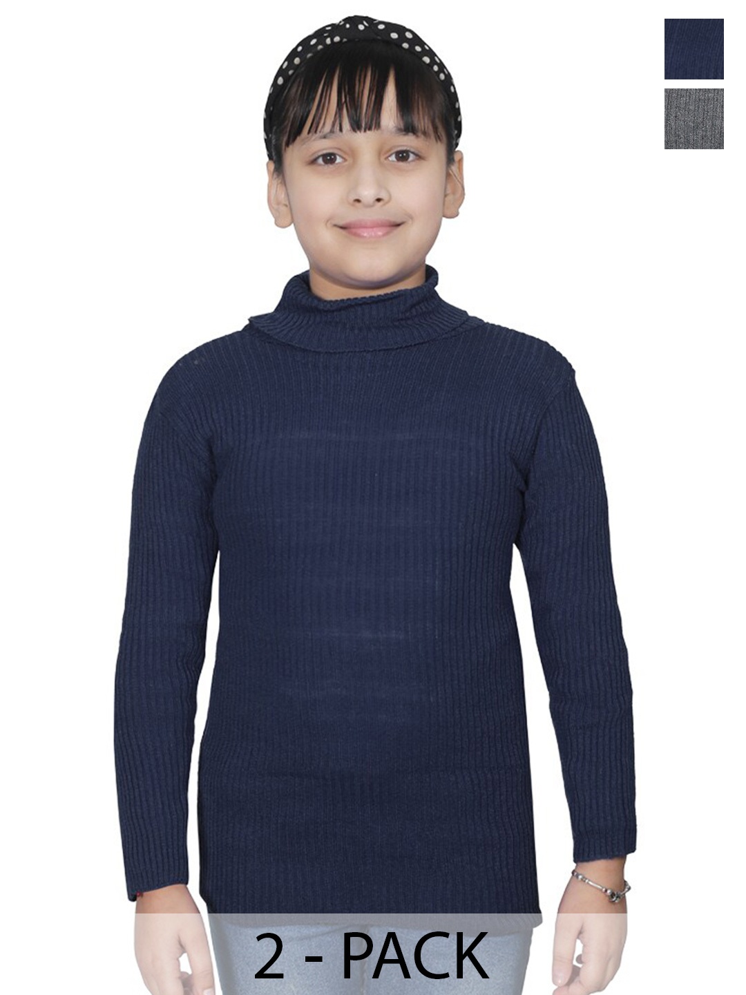 

BAESD Girls Pack Of 2 Striped Turtle Neck Woollen Pullover, Blue