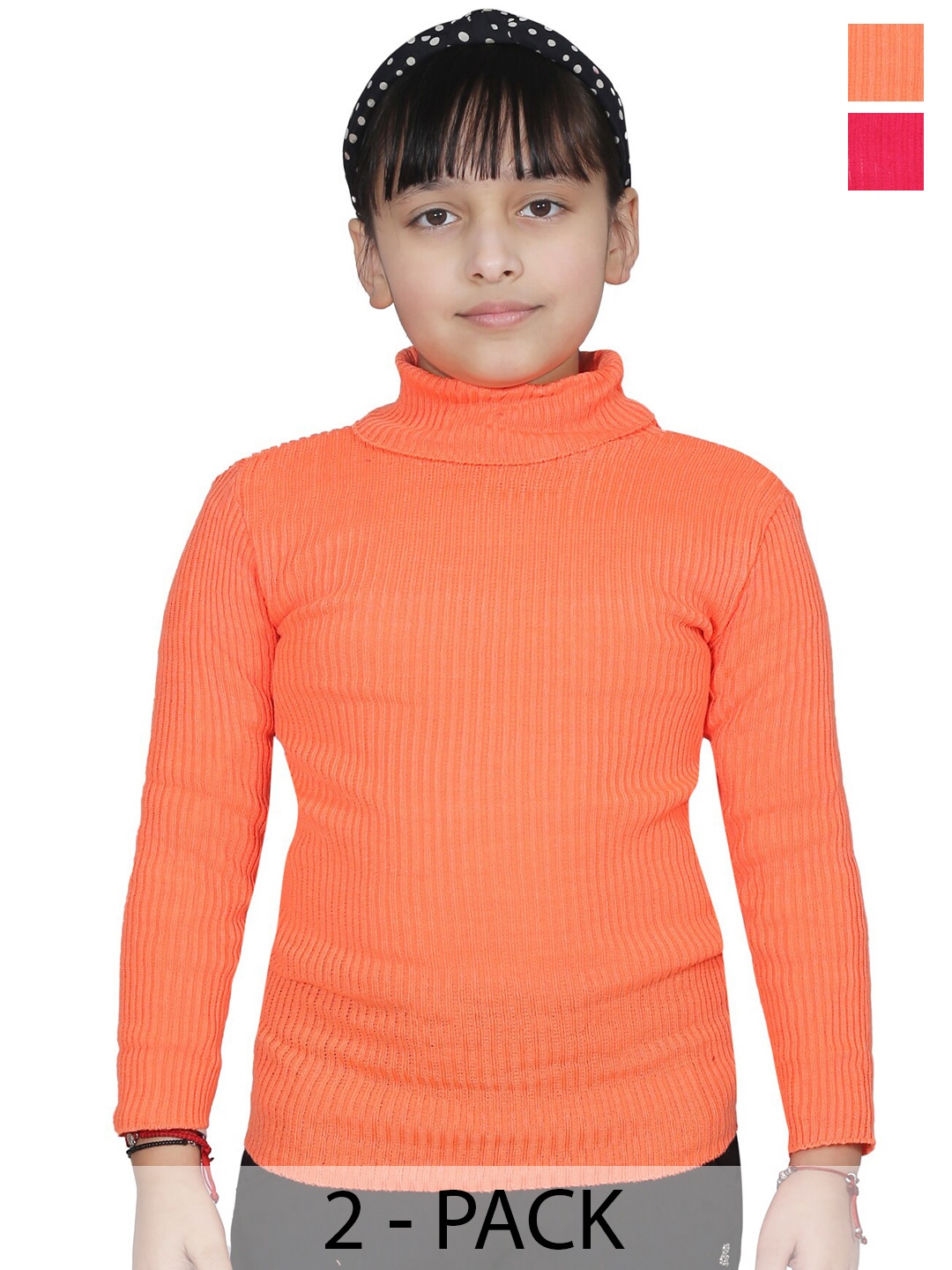 

BAESD Girls Pack Of 2 High Neck Woollen Pullovers, Orange