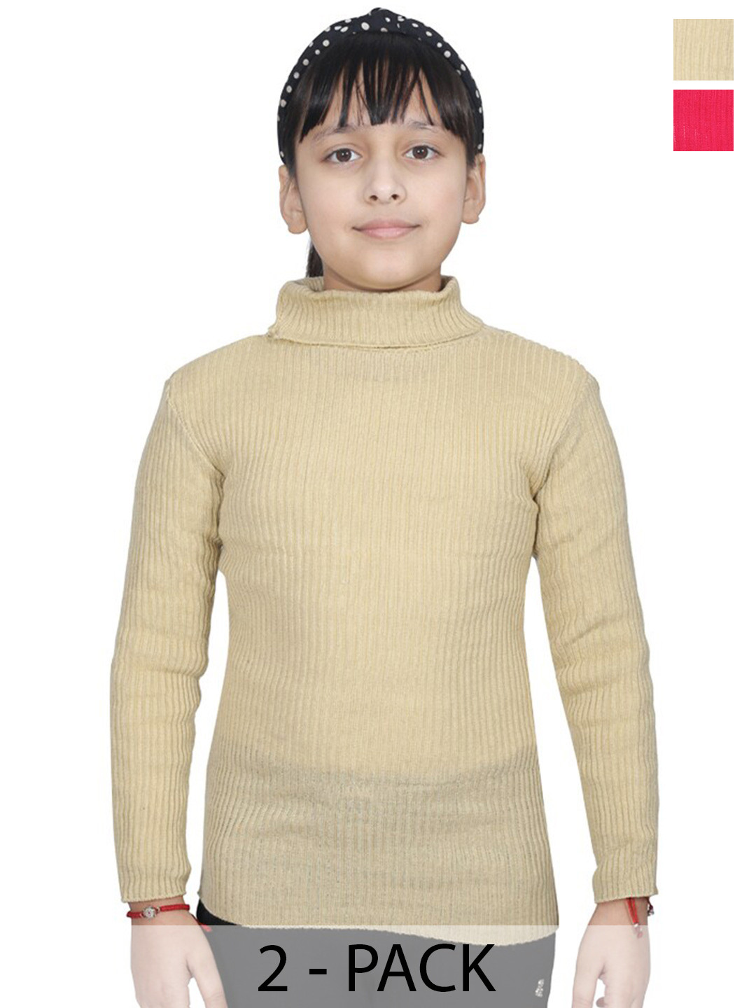 

BAESD Girls Pack Of 2 High Neck Woollen Pullovers, Red