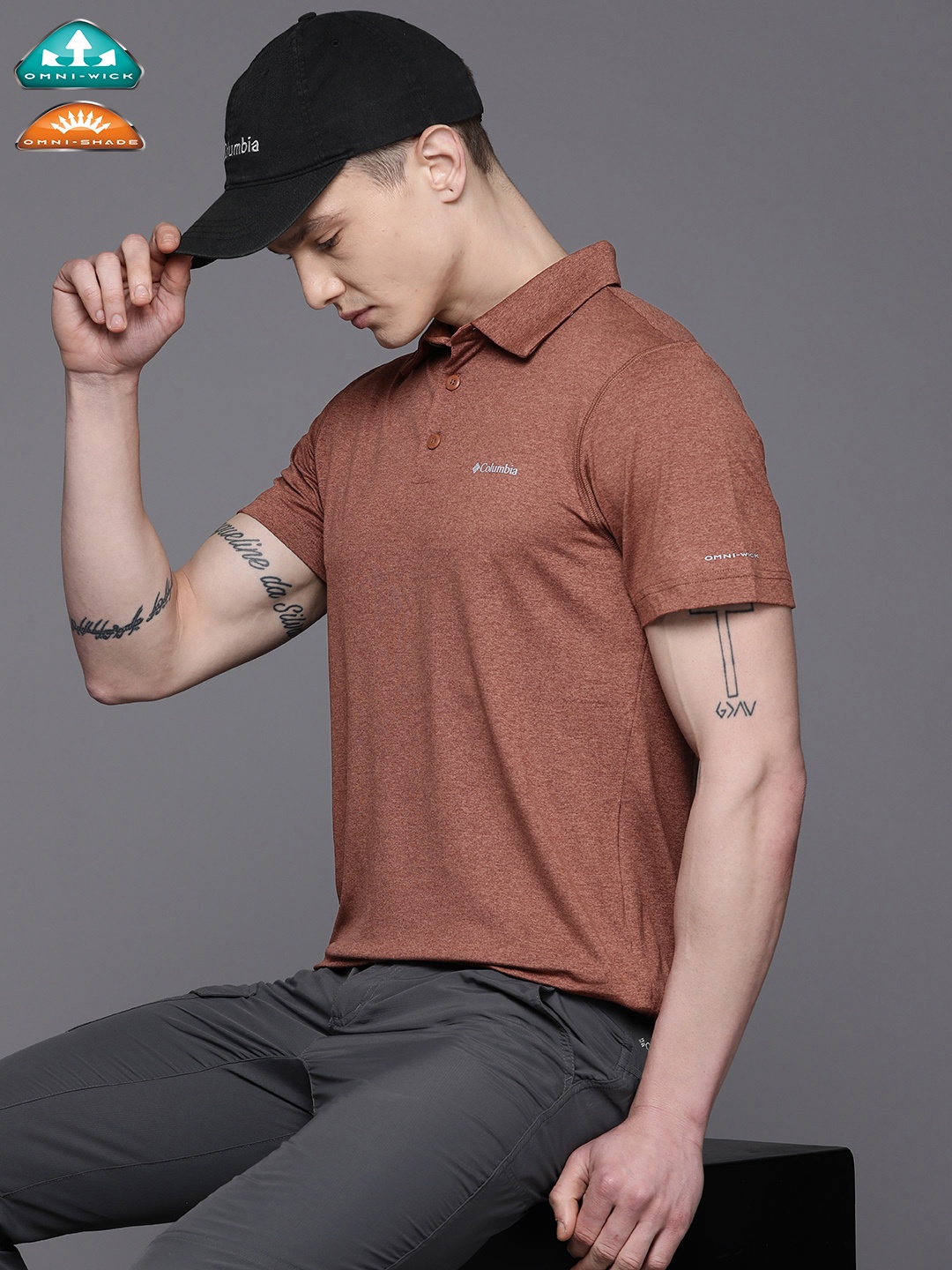 

Columbia Men Polo Collar T-shirt, Brown