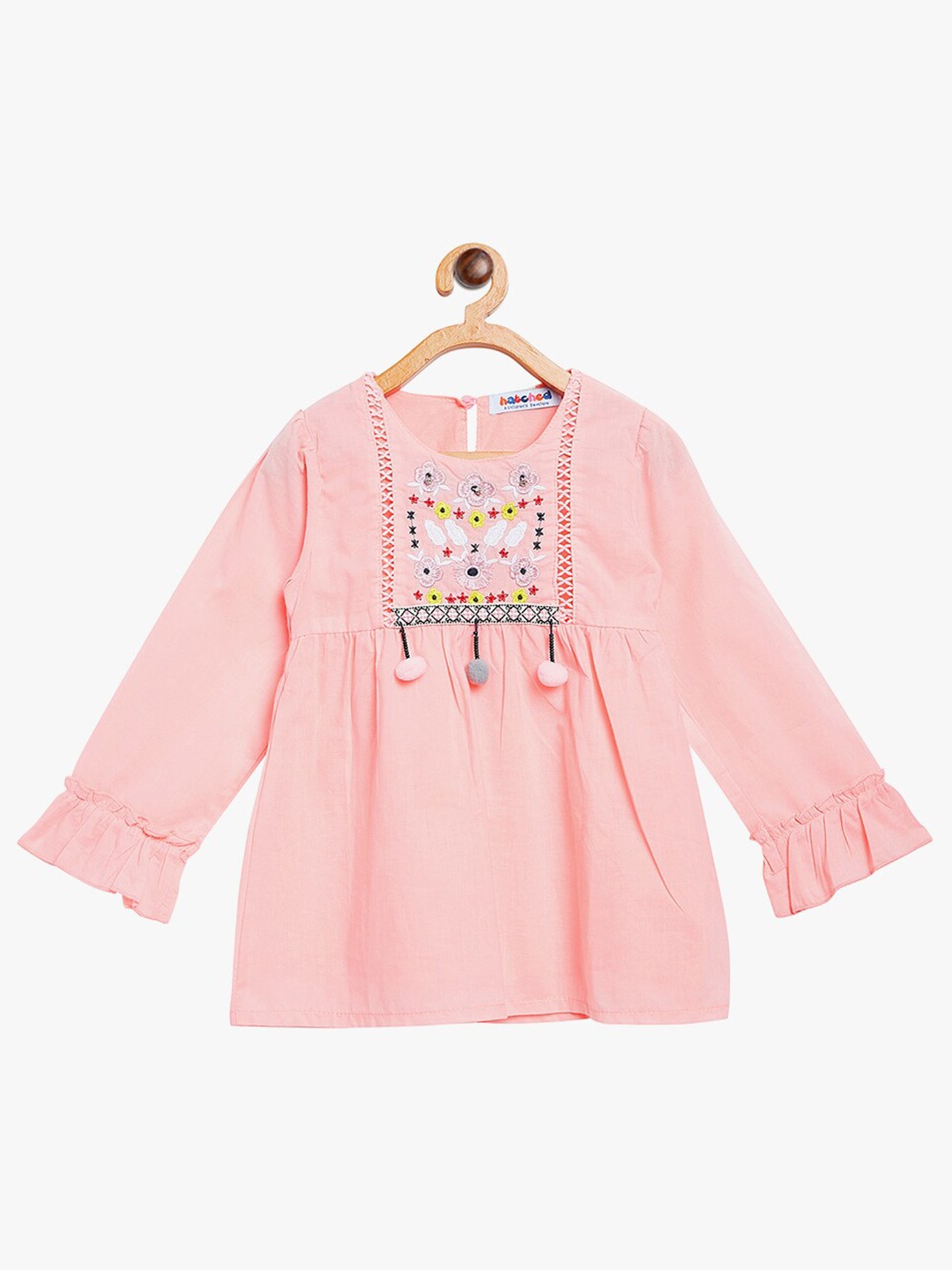 

BAESD Girls Floral Printed Embellished Round Collar Cotton Casual Shirt, Peach