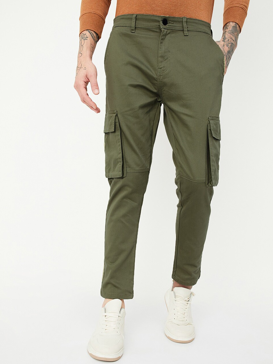 

max Men Regular Fit Mid-Rise Cotton Cargos Trouser, Olive