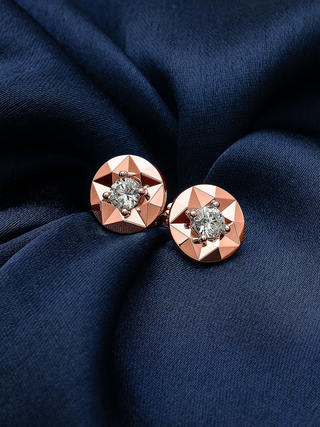 

SILBERRY 92.5 Sterling Silver Rose Gold Plated Cubic Zirconia Studded Stud Earrings