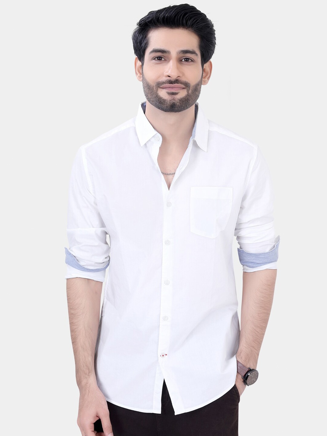 

VASTRADO Classic Spread Collar Long Sleeves Slim Fit Casual Shirt, White