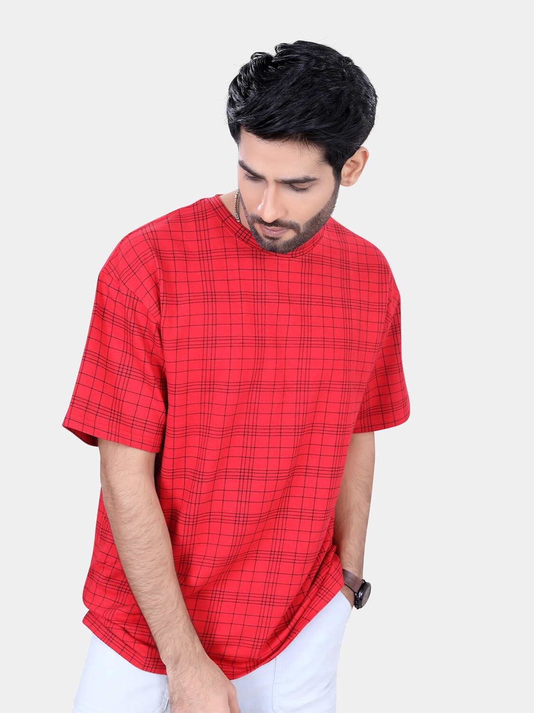 

VASTRADO Printed Round Neck Oversized T-shirt, Red