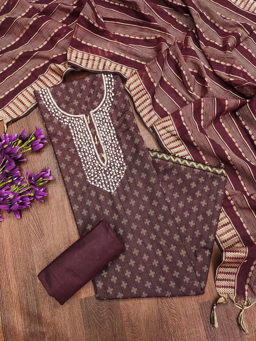 

LeeliPeeri Designer Ethnic Motifs Embroidered Jacquard Unstitched Dress Material, Maroon