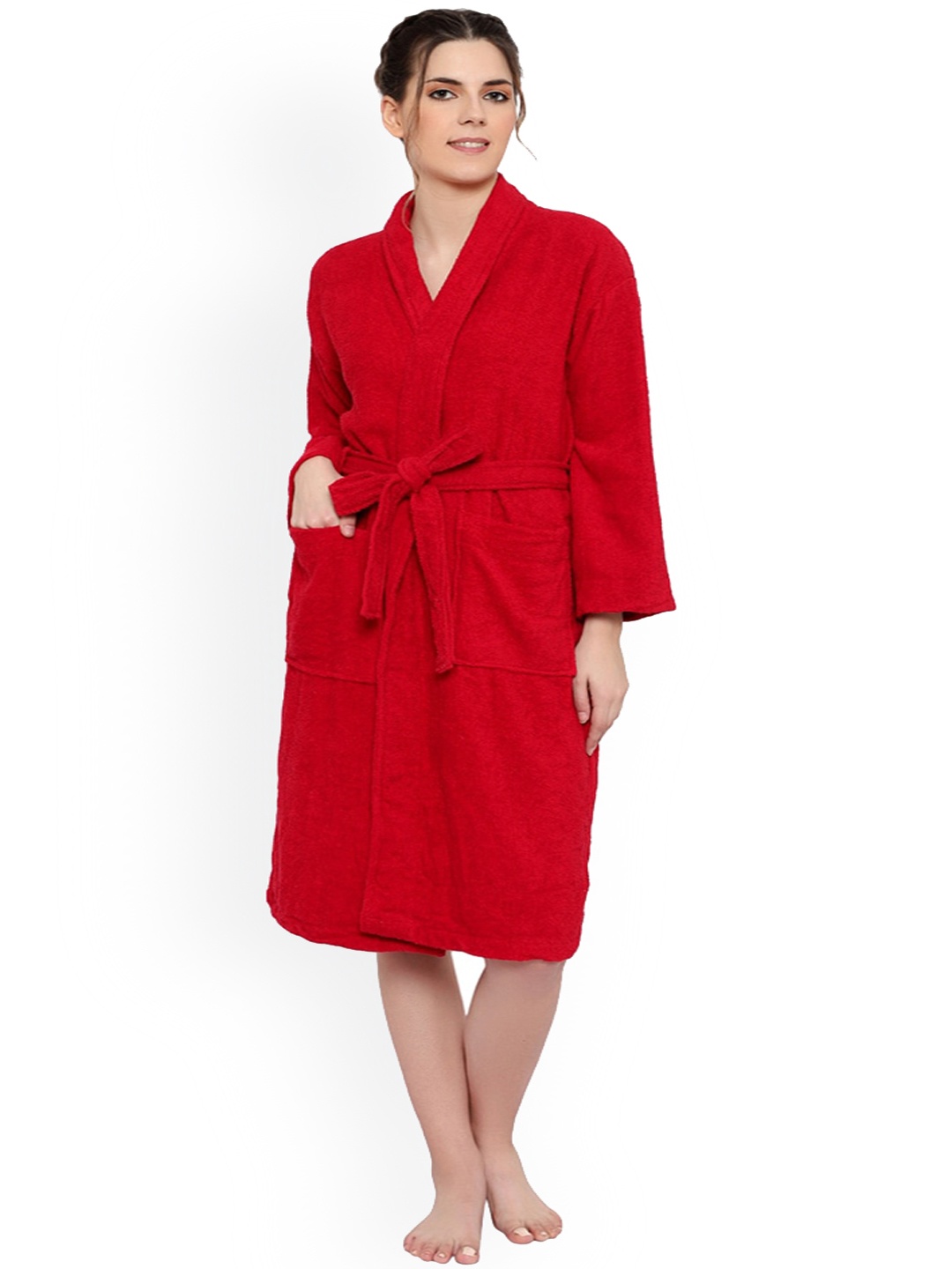 

cotton trendy Shawl Collar Pure Cotton Bath Robe, Red