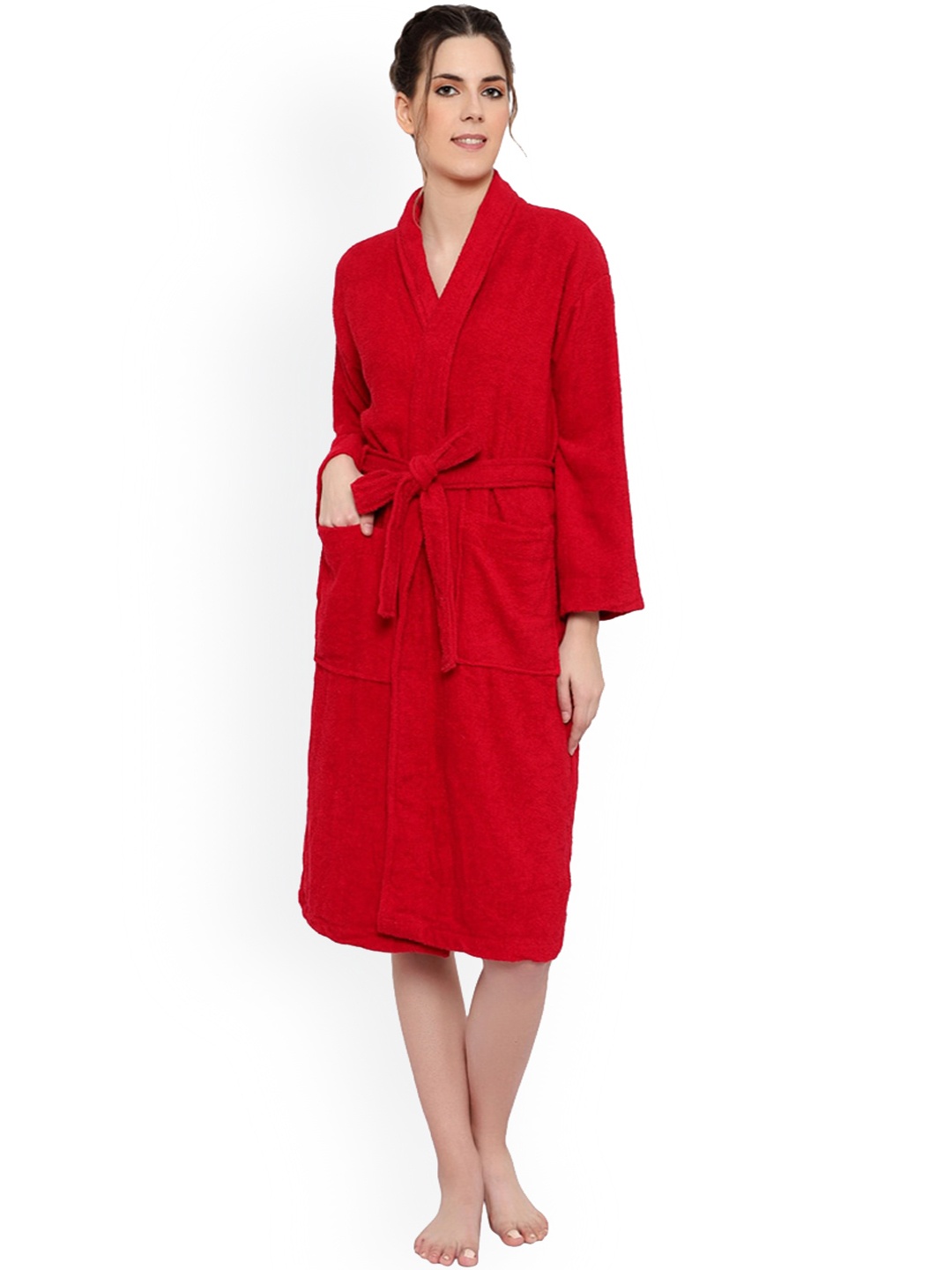 

cotton trendy Shawl Collar Pure Cotton Bath Robe, Red