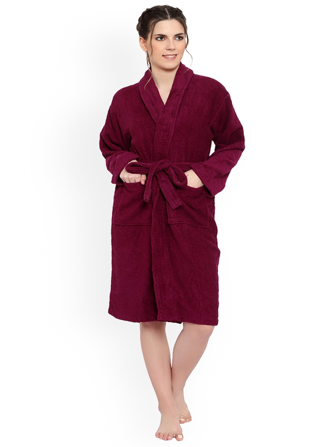 

cotton trendy Shawl Collar Pure Cotton Bath Robe, Purple