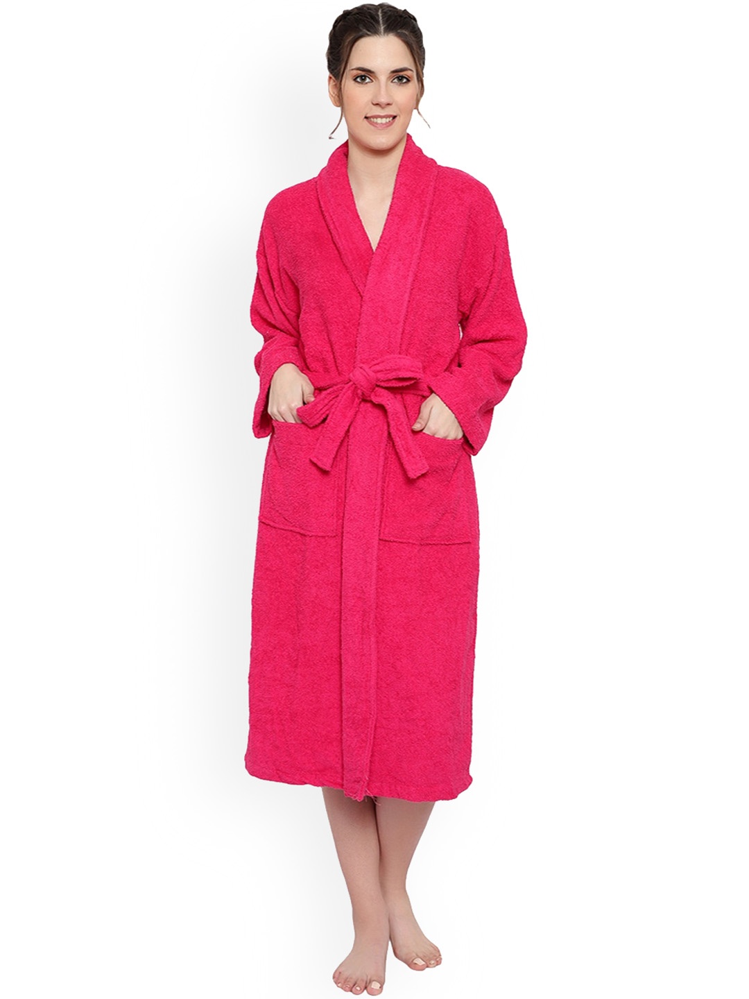 

cotton trendy Shawl Collar Pure Cotton Bath Robe, Magenta