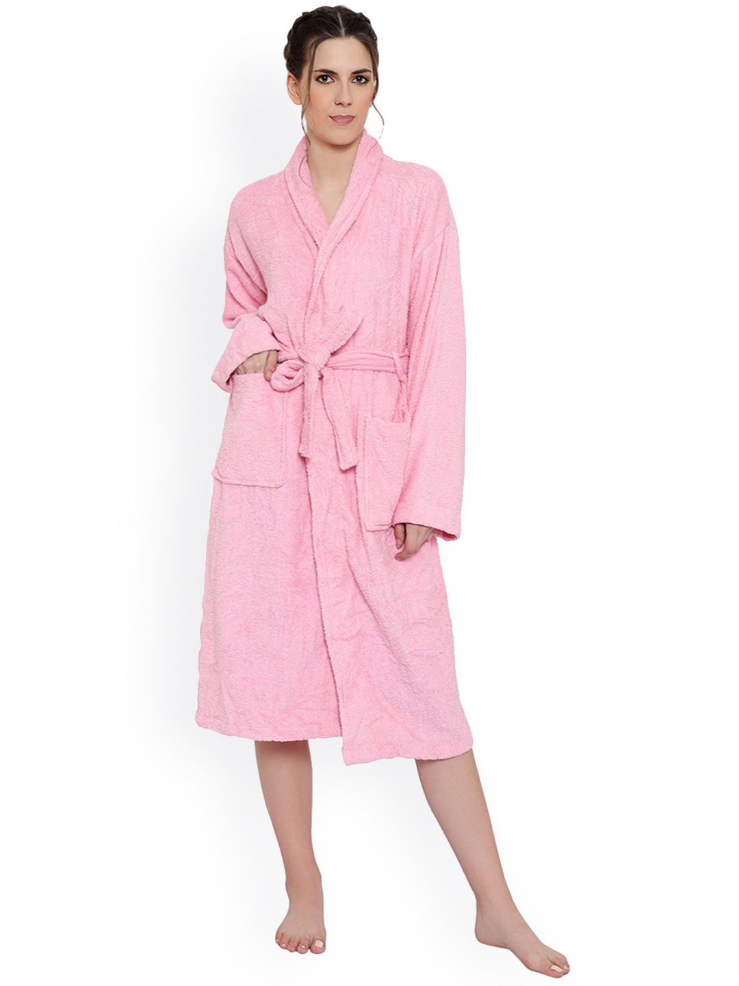 

cotton trendy Unisex Shawl Collar Absorbent Pure Cotton Bath Robe, Pink