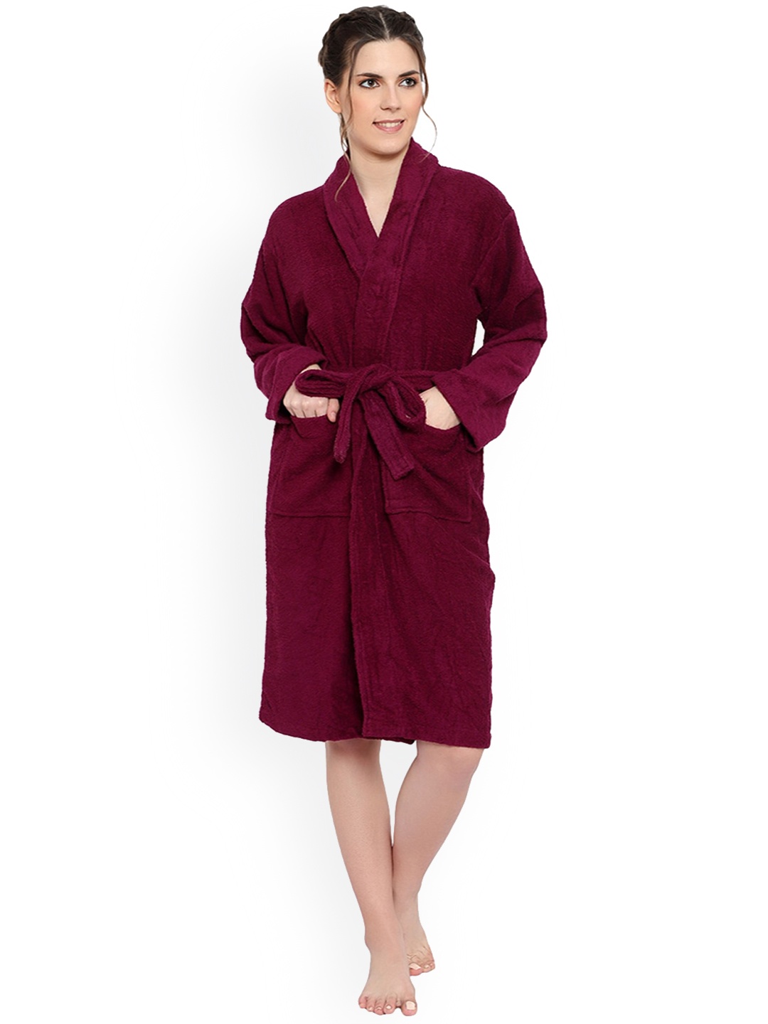 

cotton trendy Shawl Collar Pure Cotton Bath Robe, Purple