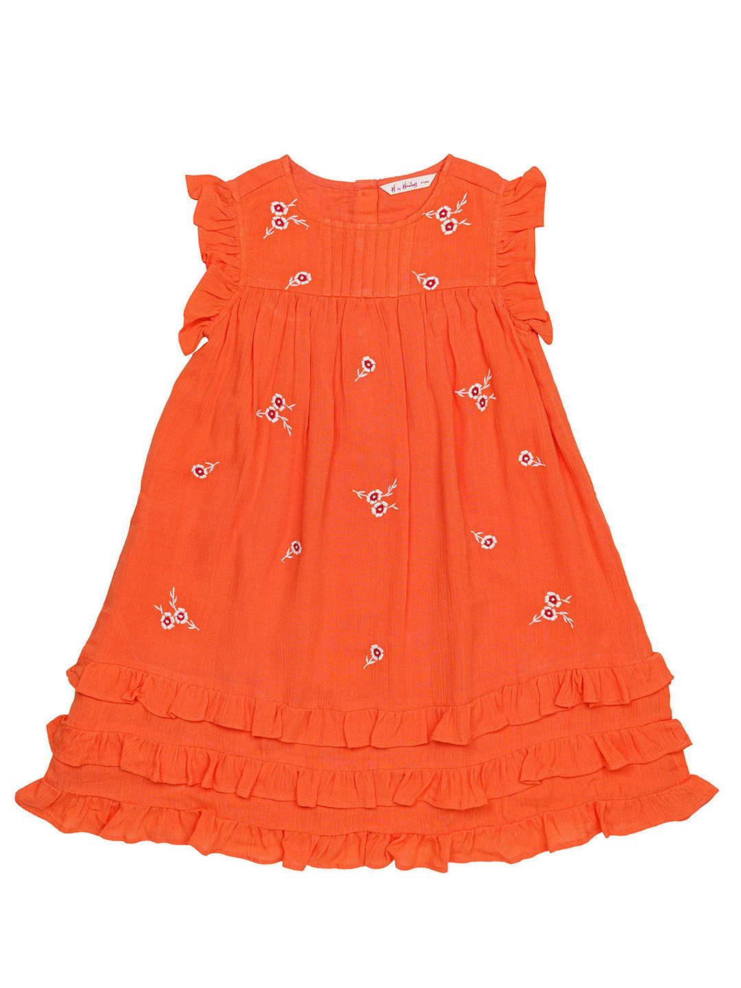 

H By Hamleys Printed Round Neck Sleeveless Cotton A-Line Dress, Orange