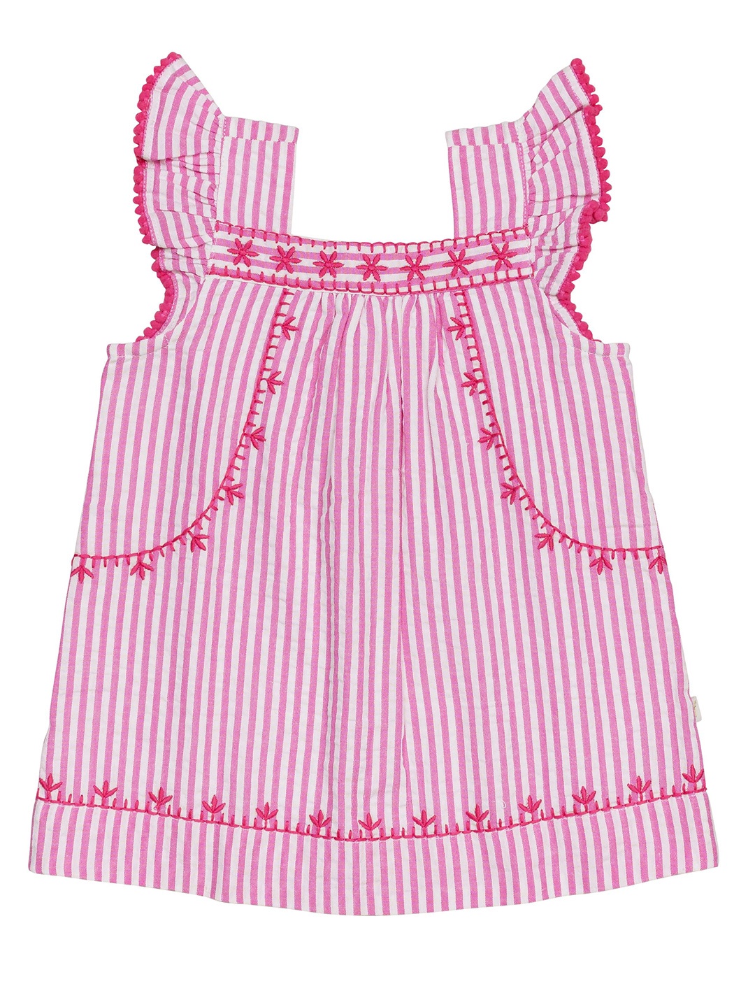 

H By Hamleys Girls Striped Cotton A Line Dress, Pink