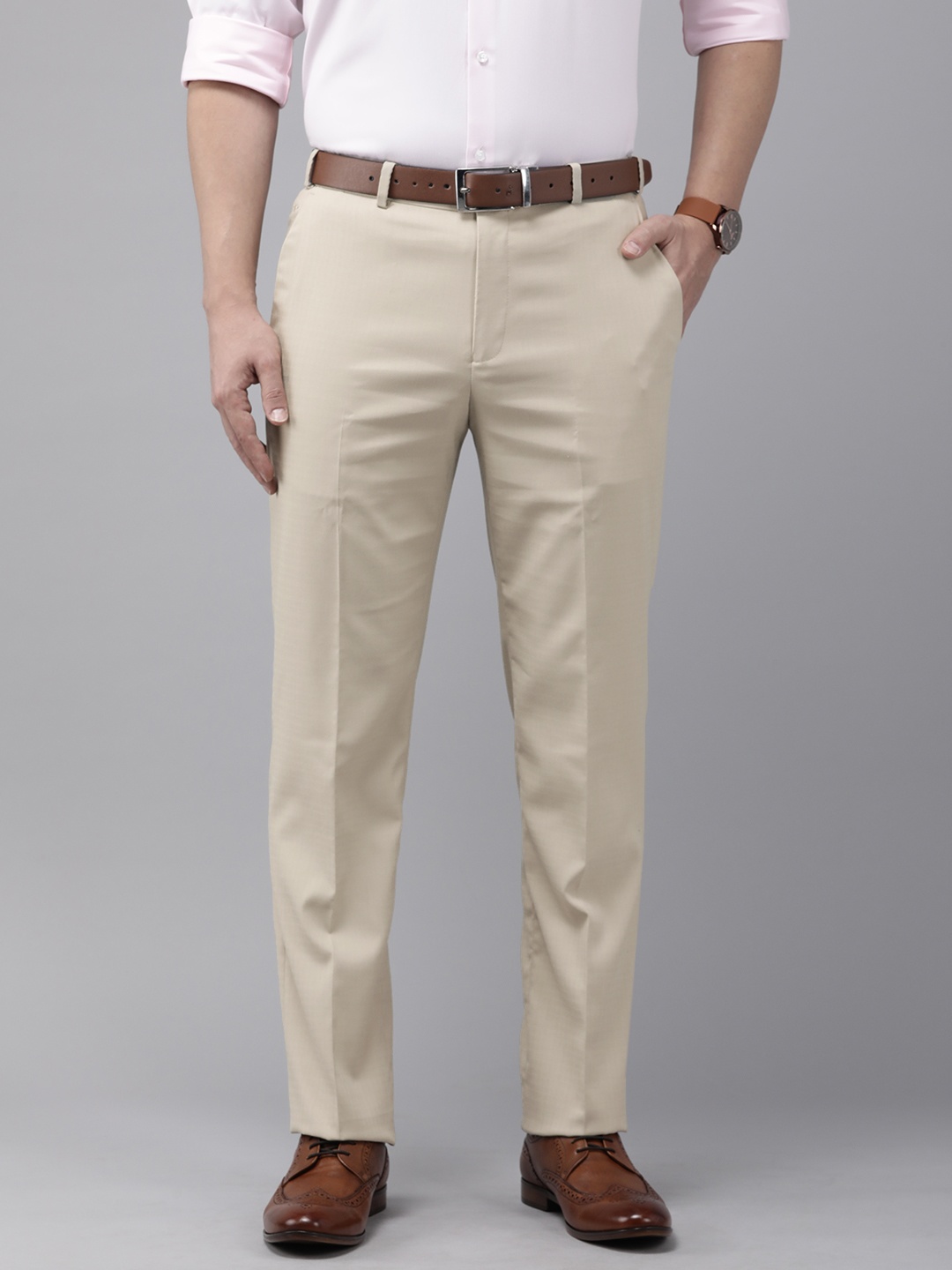 

Park Avenue Men Solid Formal Trouser, Beige