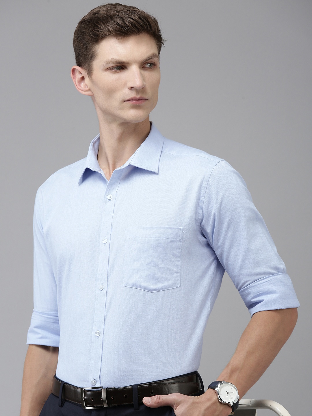 

Park Avenue Slim Fit Textured Pure Cotton Formal Shirt, Blue