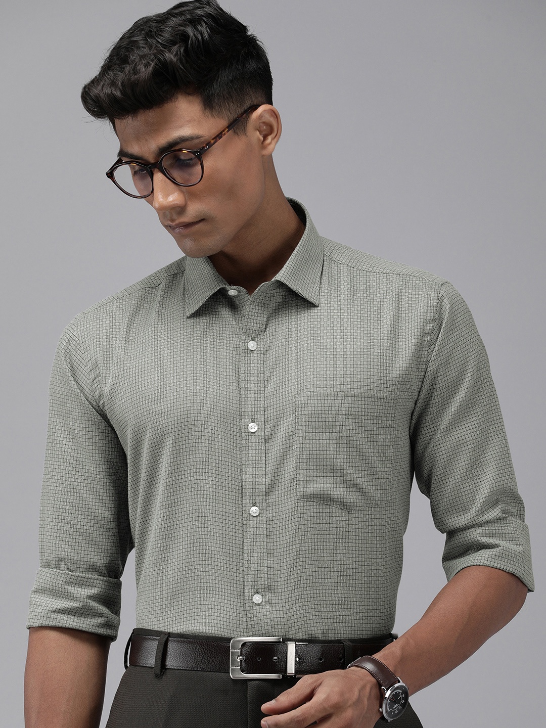 

Park Avenue Slim Fit Self Design Opaque Formal Shirt, Green