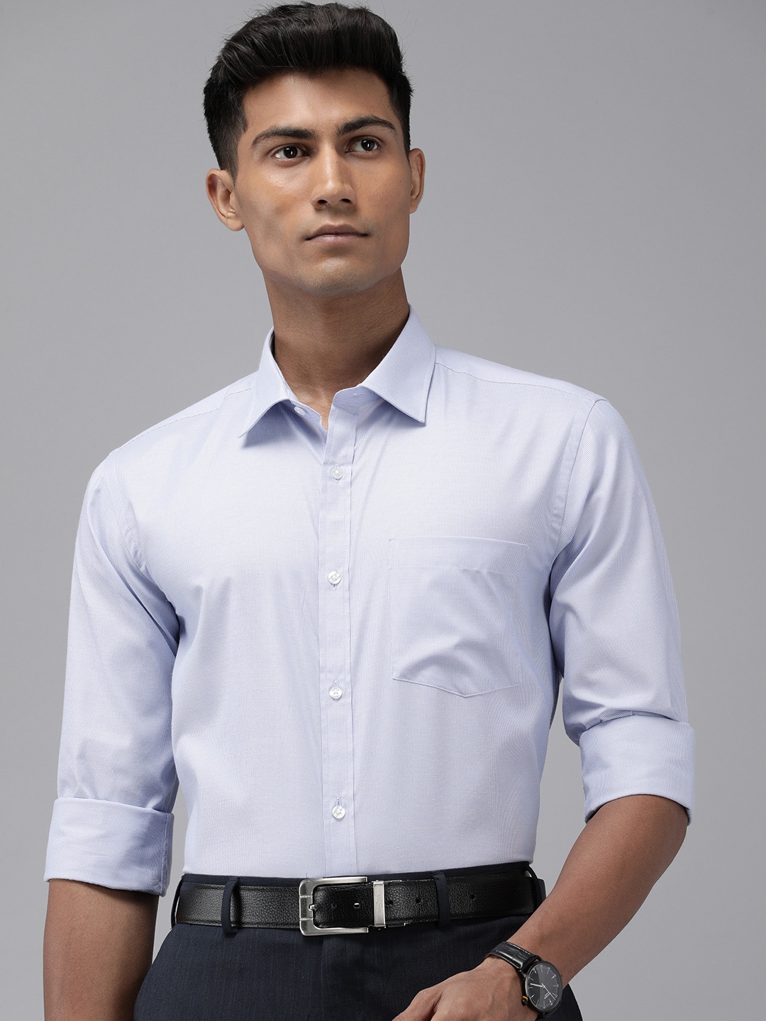 

Park Avenue Self Design Slim Fit Opaque Formal Shirt, Blue