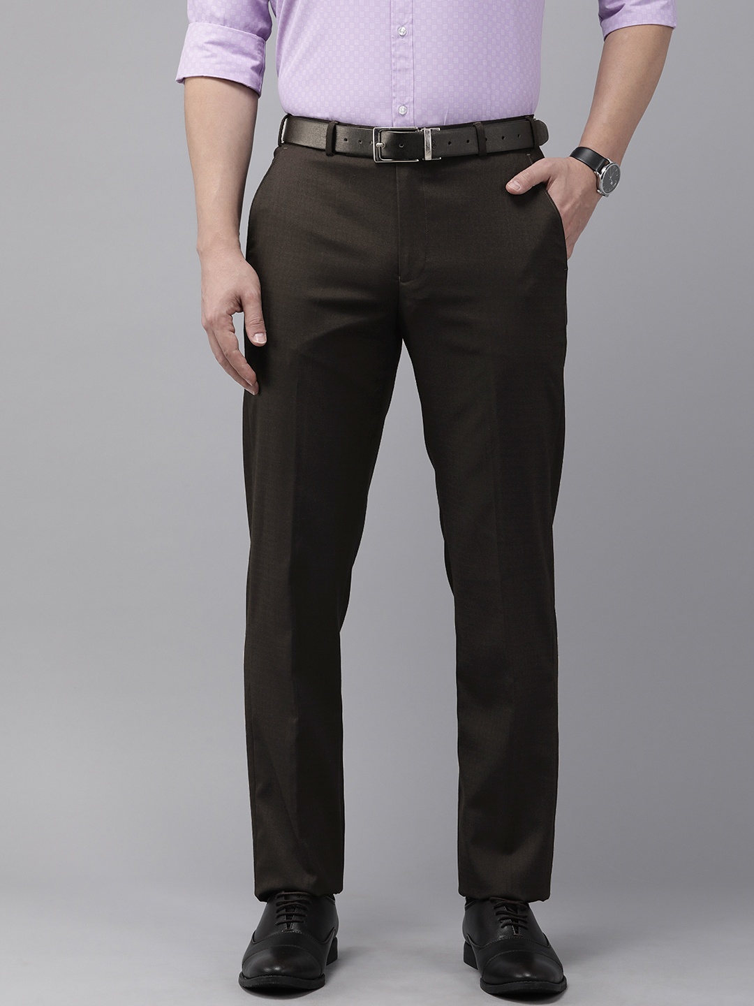 

Park Avenue Men Textured Formal Trouser, Brown