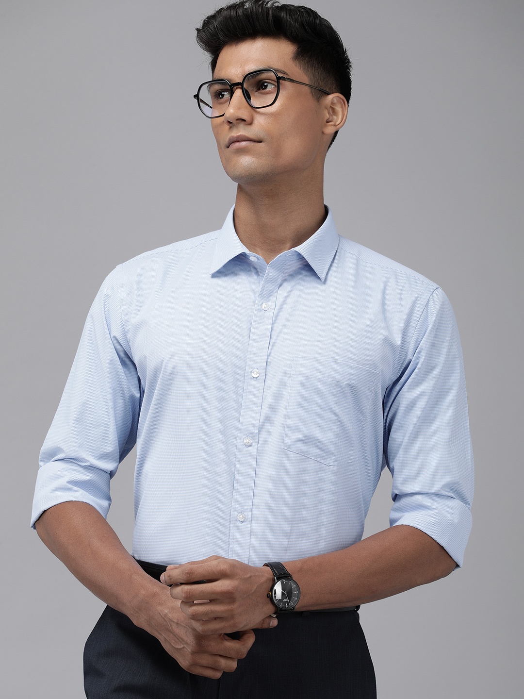 

Park Avenue Slim Fit Micro Checks Opaque Formal Shirt, Blue