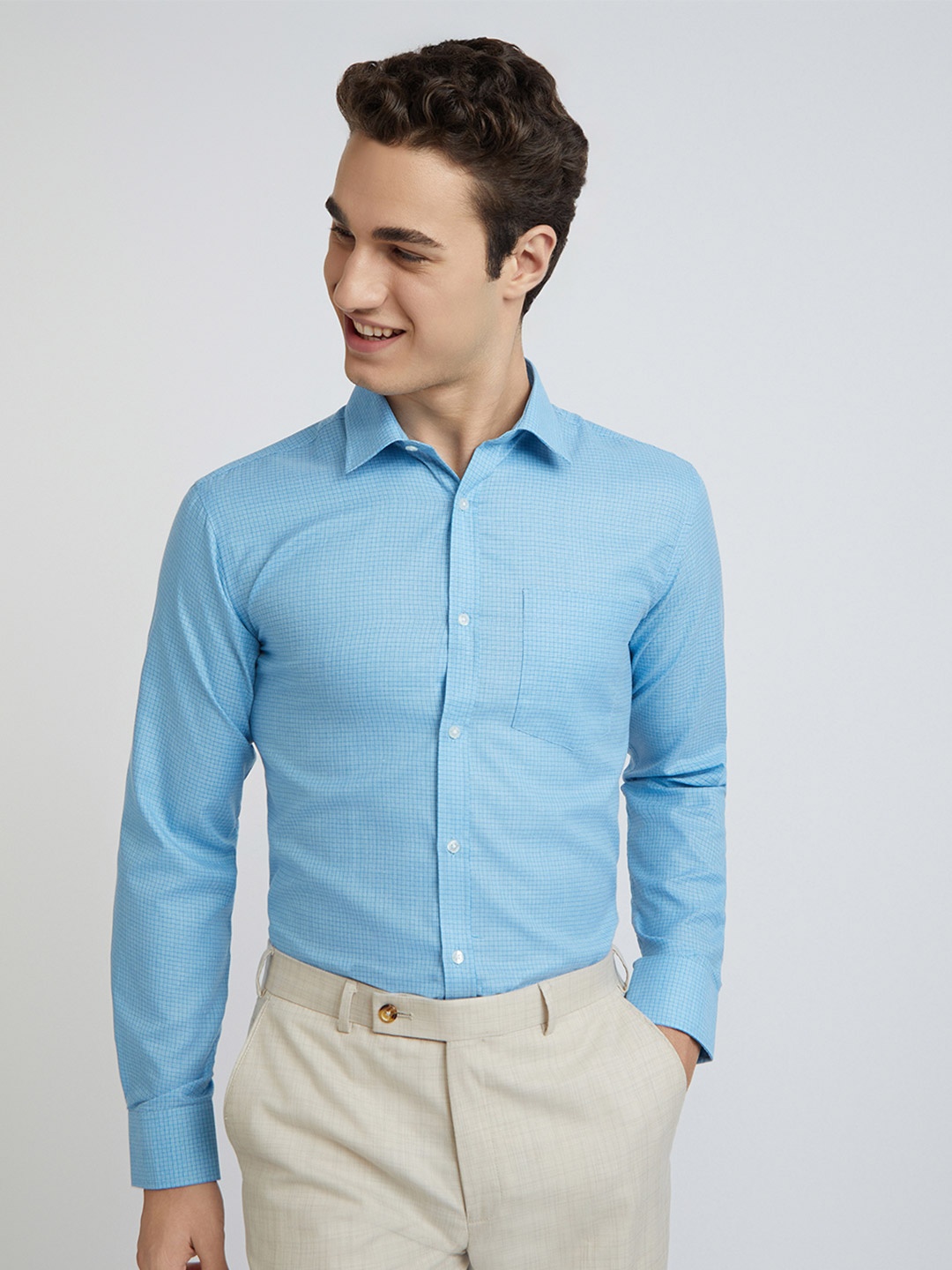 

Park Avenue Slim Fit Self Design Opaque Formal Shirt, Blue