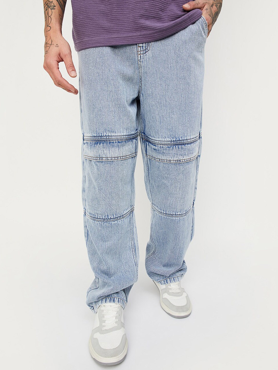 

max Men Heavy Fade Straight Fit Jeans, Blue