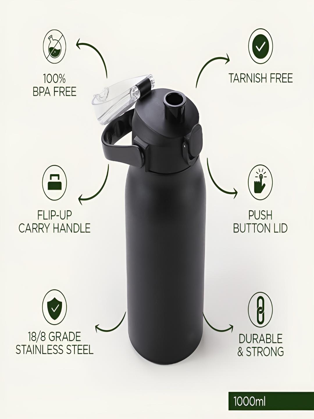 

Kuber Industries Black 2 Pieces Stainless Steel Solid Water Flask 1 Ltr