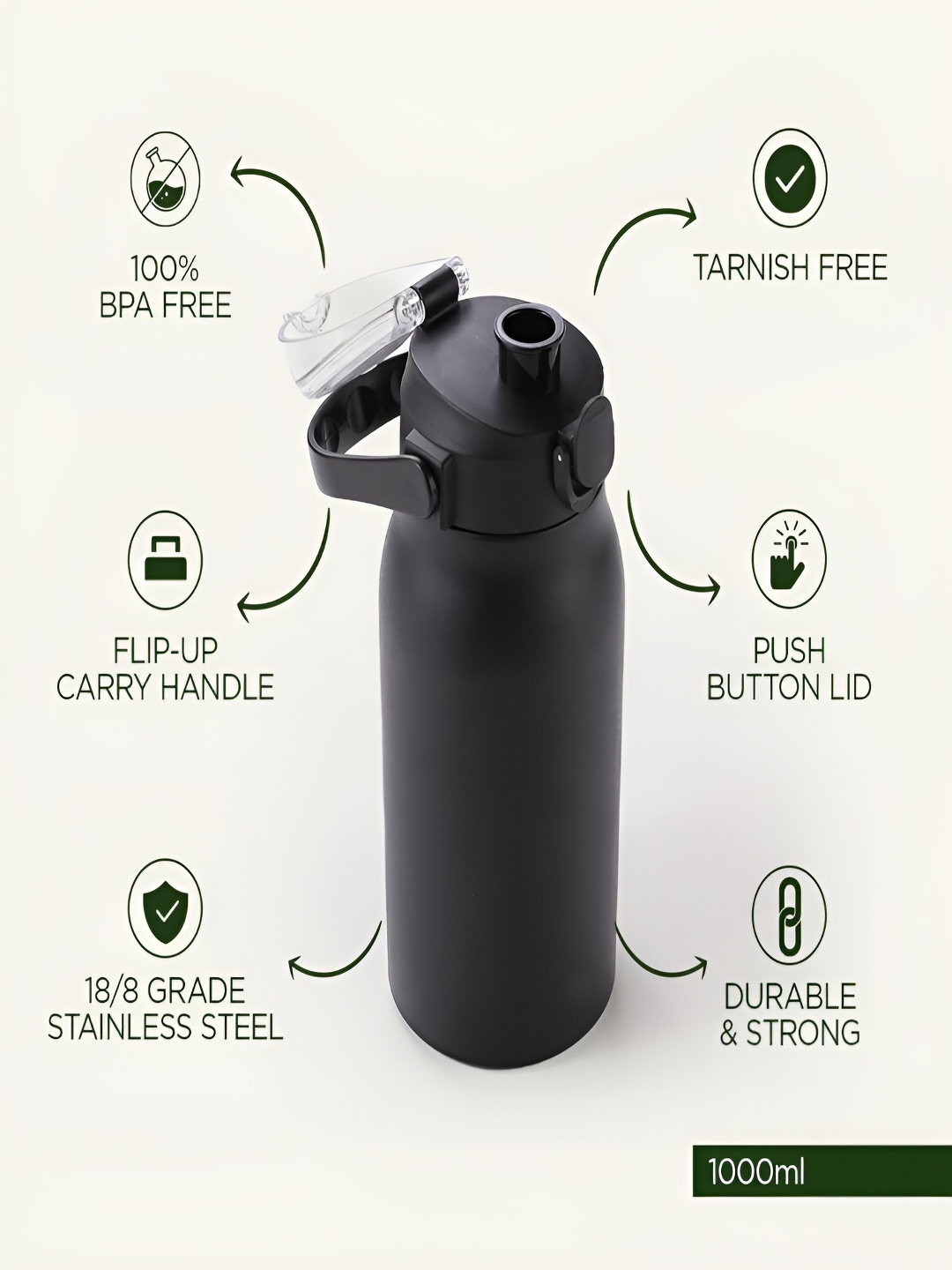 

Kuber Industries Black & Green 2 Pieces Stainless Steel Solid Water Flask 1 Ltr