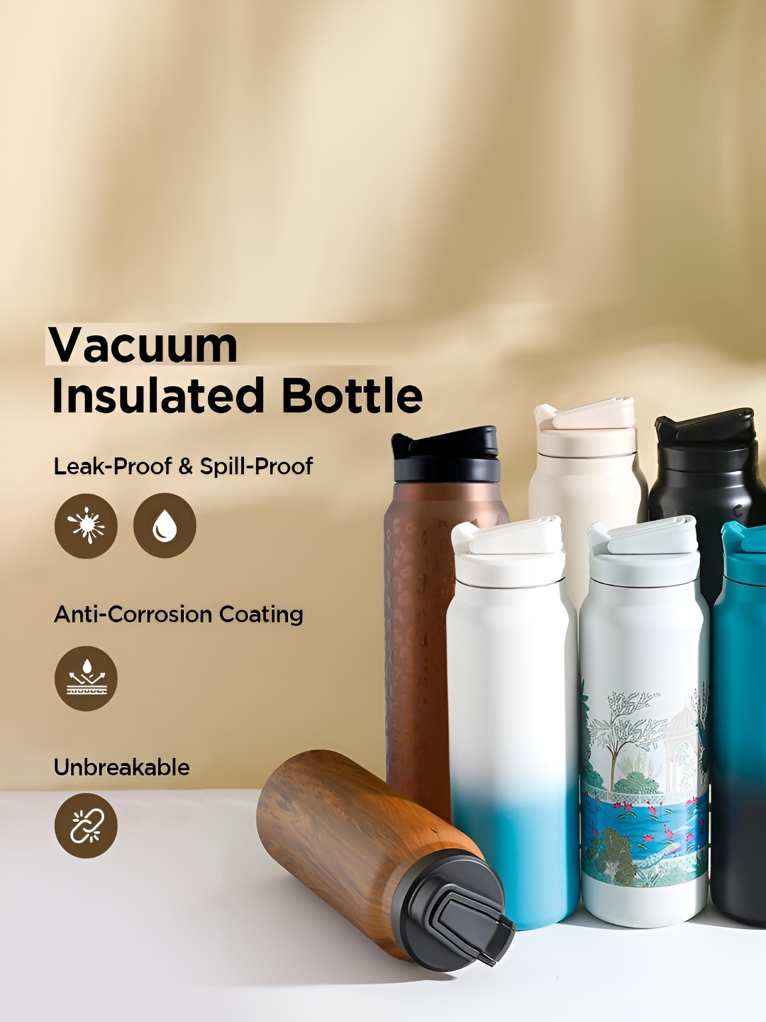 

Kuber Industries Brown & Black Stainless Steel Water Bottle 900ml