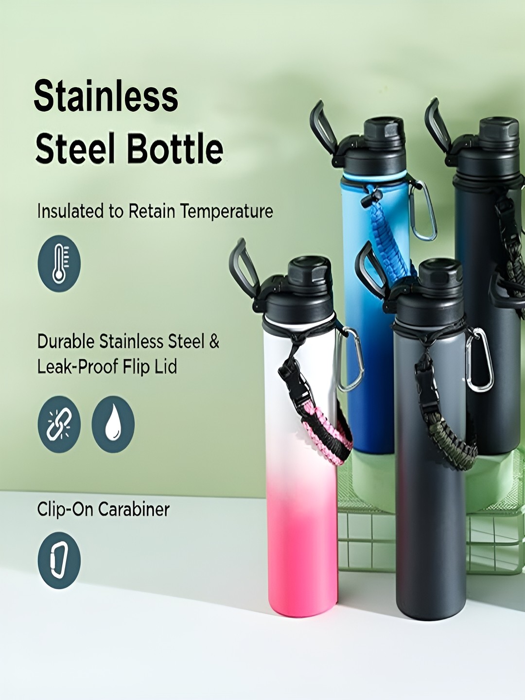 

Kuber Industries Black Stainless Steel Water Bottle 720 ml