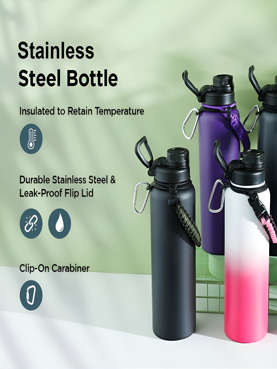 

Kuber Industries Black Stainless Steel Solid Water Bottle 1.2L