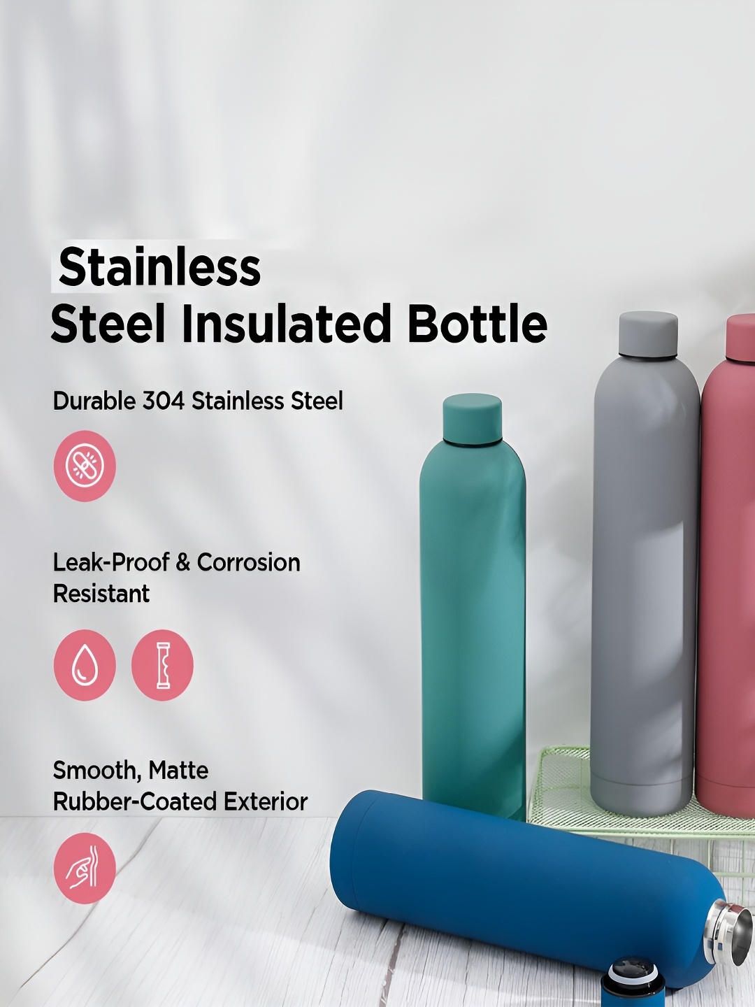 

Kuber Industries Blue Stainless Steel Smooth Rubber Finish Water Bottle 1 Ltr