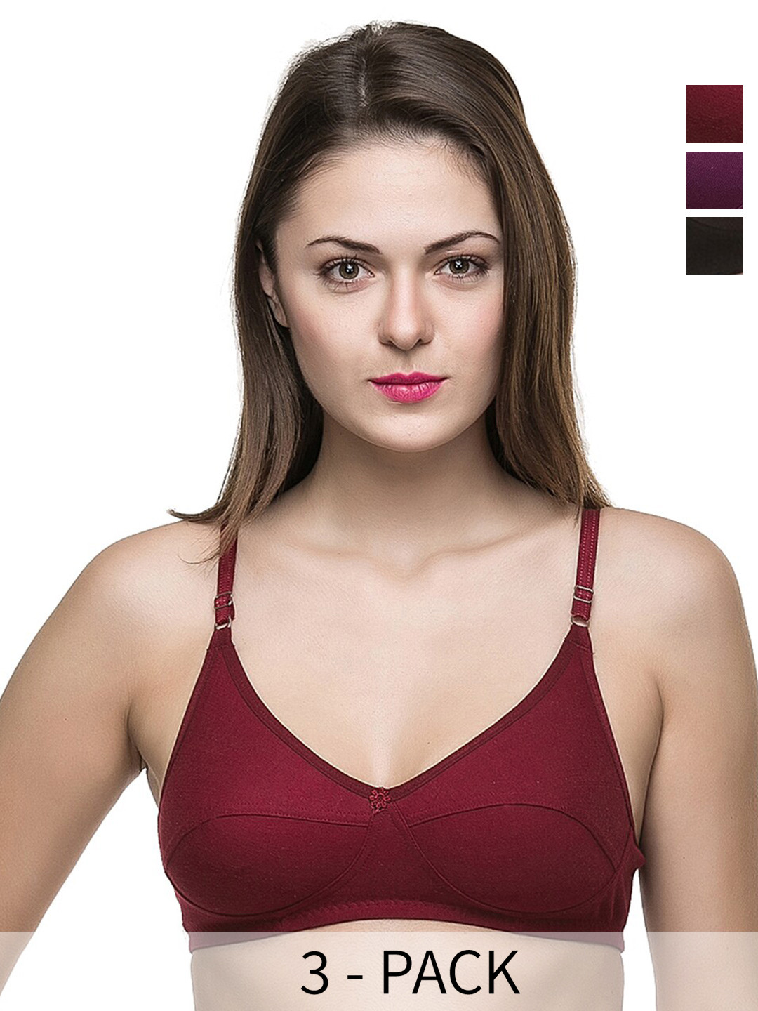 

Docare Pack Of 3 Full Coverage Lightly Padded Cotton Everyday Bra With All Day Comfort, Black