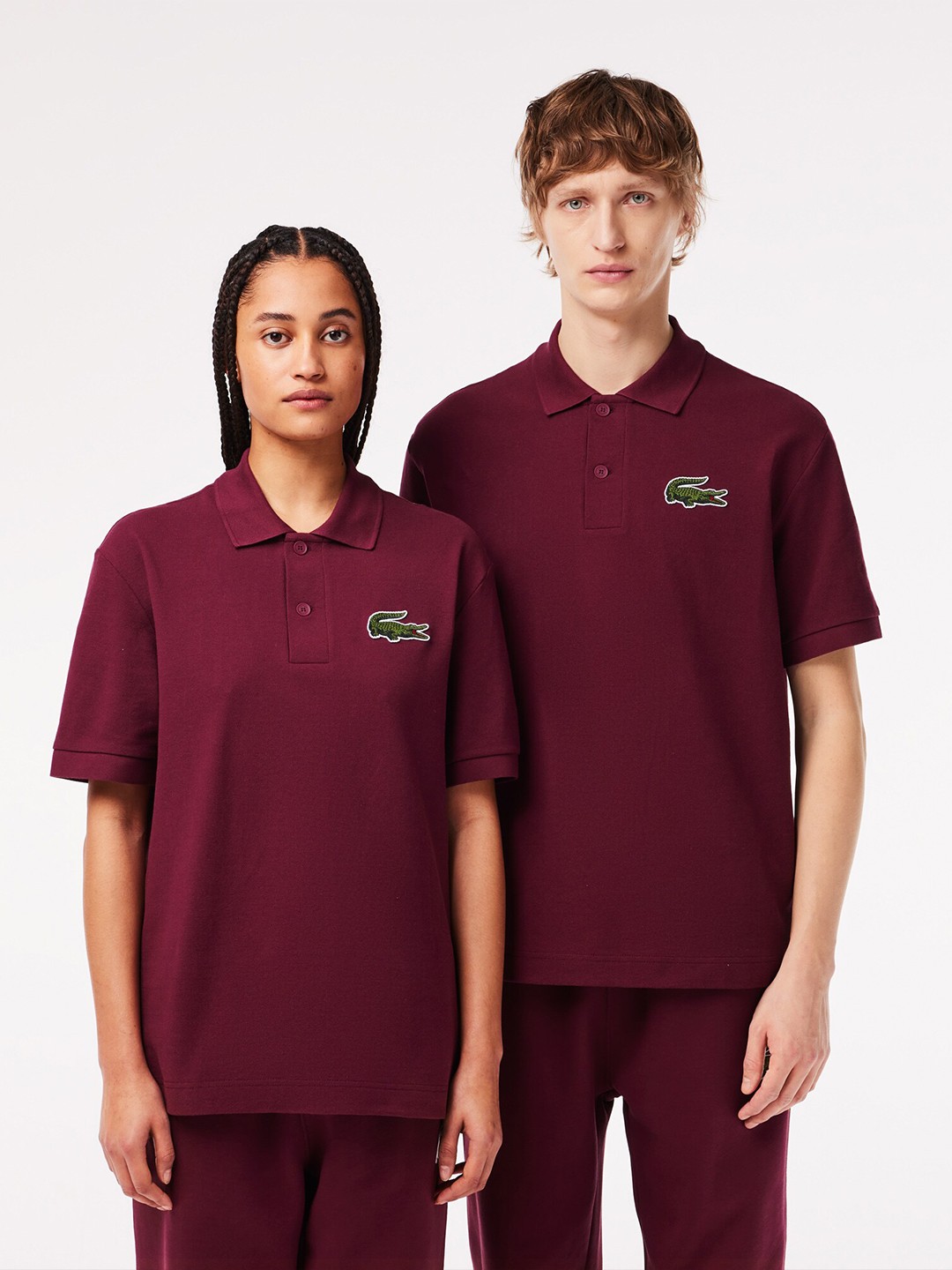 

Lacoste Unisex Pack Of 2 Polo Collar Applique Cotton Loose Fit T-shirts, Red