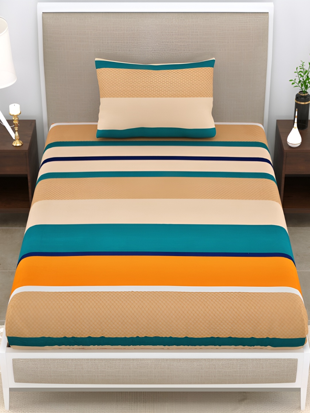 

EasyGoods Blue & Orange Floral 210 TC Single Bedsheet with 1 Pillow Covers