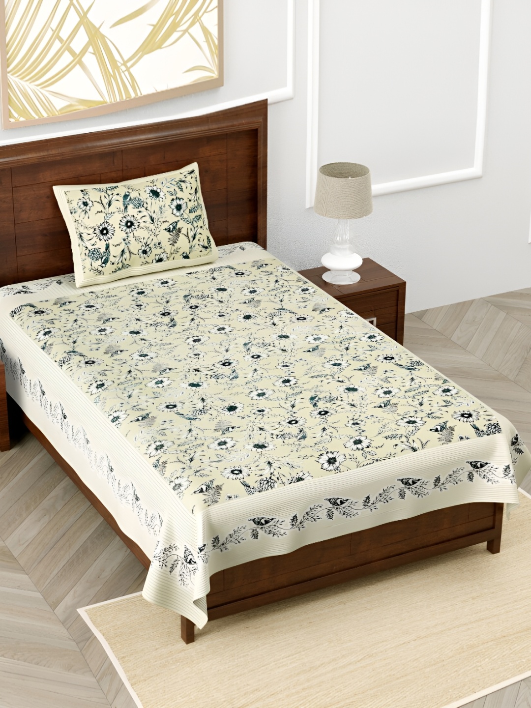 

EasyGoods Tan & Beige Floral 210 TC Single Bedsheet with 1 Pillow Covers