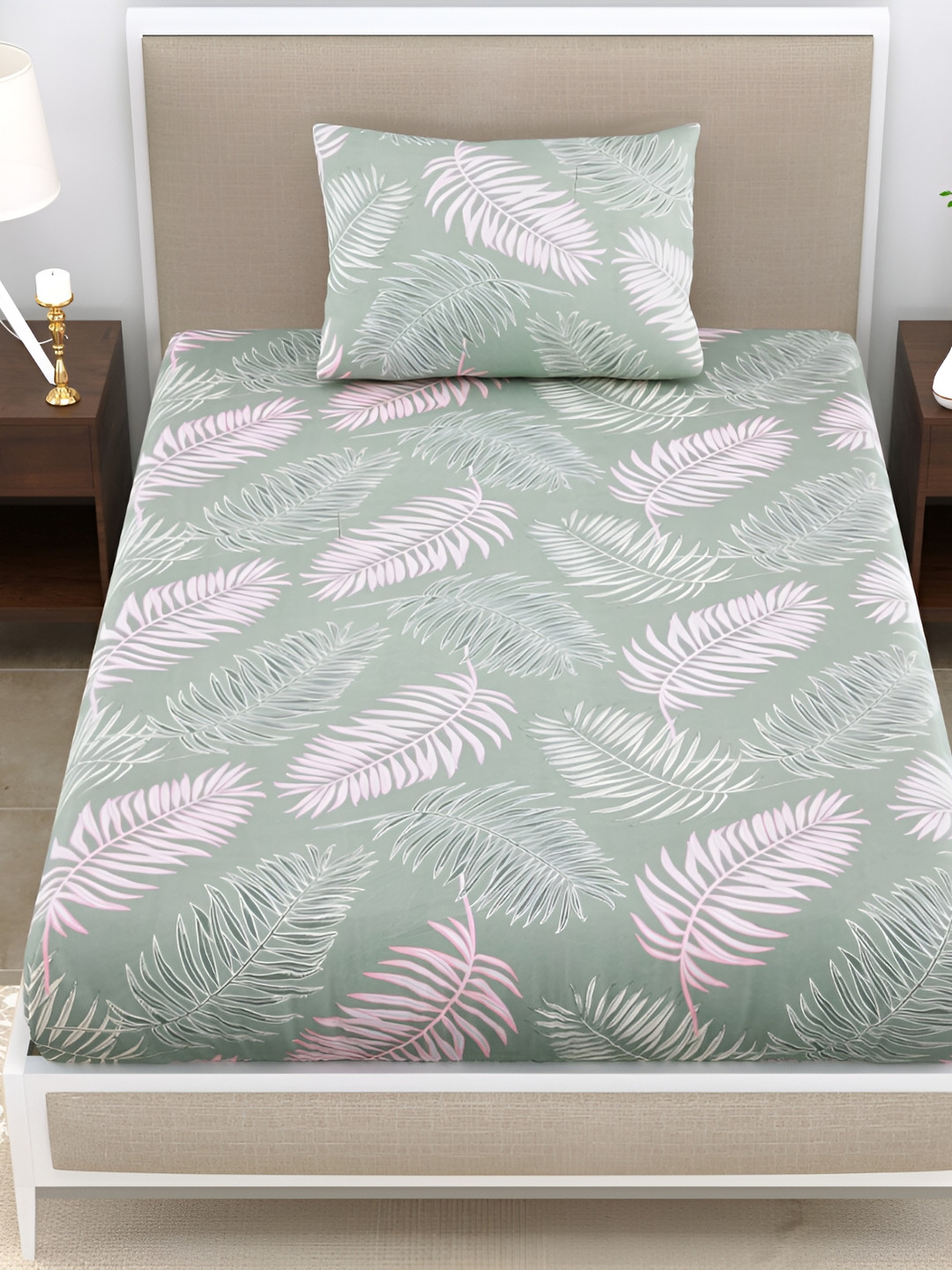 

EasyGoods Green & Pink Floral 210 TC Single Bedsheet with 1 Pillow Covers