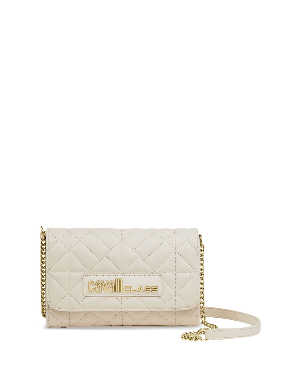 

Cavalli Class Quilted Structured Sling Bag, Off white